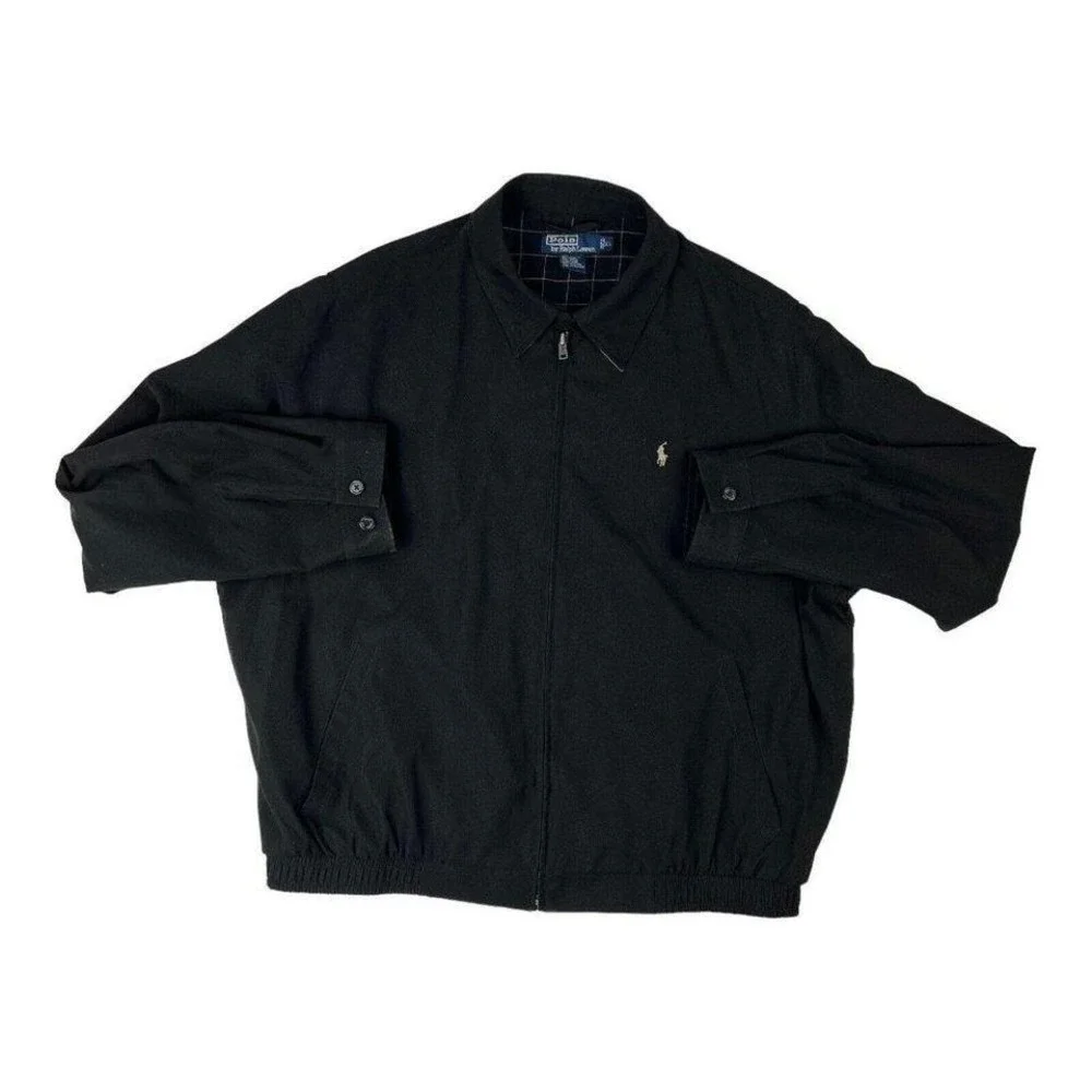 Polo by‎ Ralph Lauren Black Harrington Full Zip Pony Bomber Jacket Mens Size XL